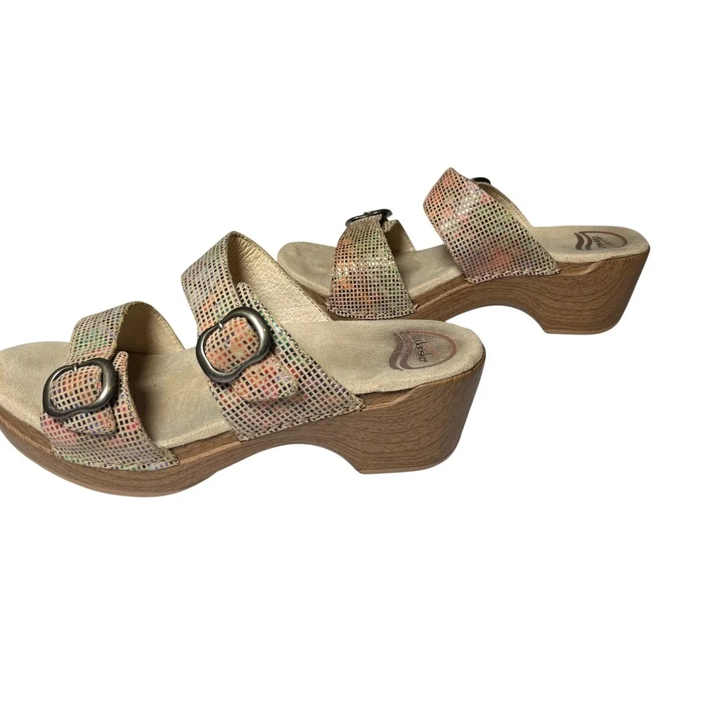 Dansko Mosaic Patchwork Leather Platform Slides‎ Boho Comfort EU 38